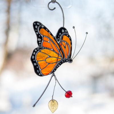 Stained glass monarch butterfly side view suncatcher