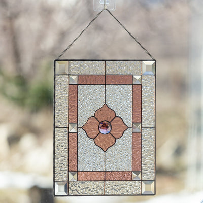 Clear and pink panel with beveled inserts of stained glass