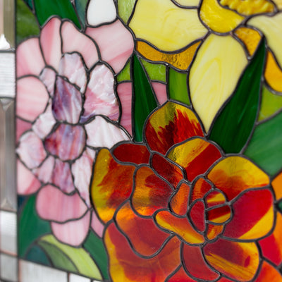 Zoomed stained glass flowers panel