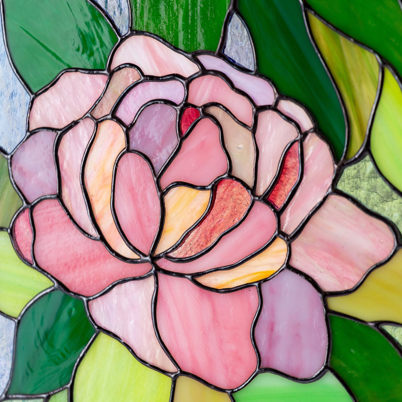 Zoomed stained glass peony panel 