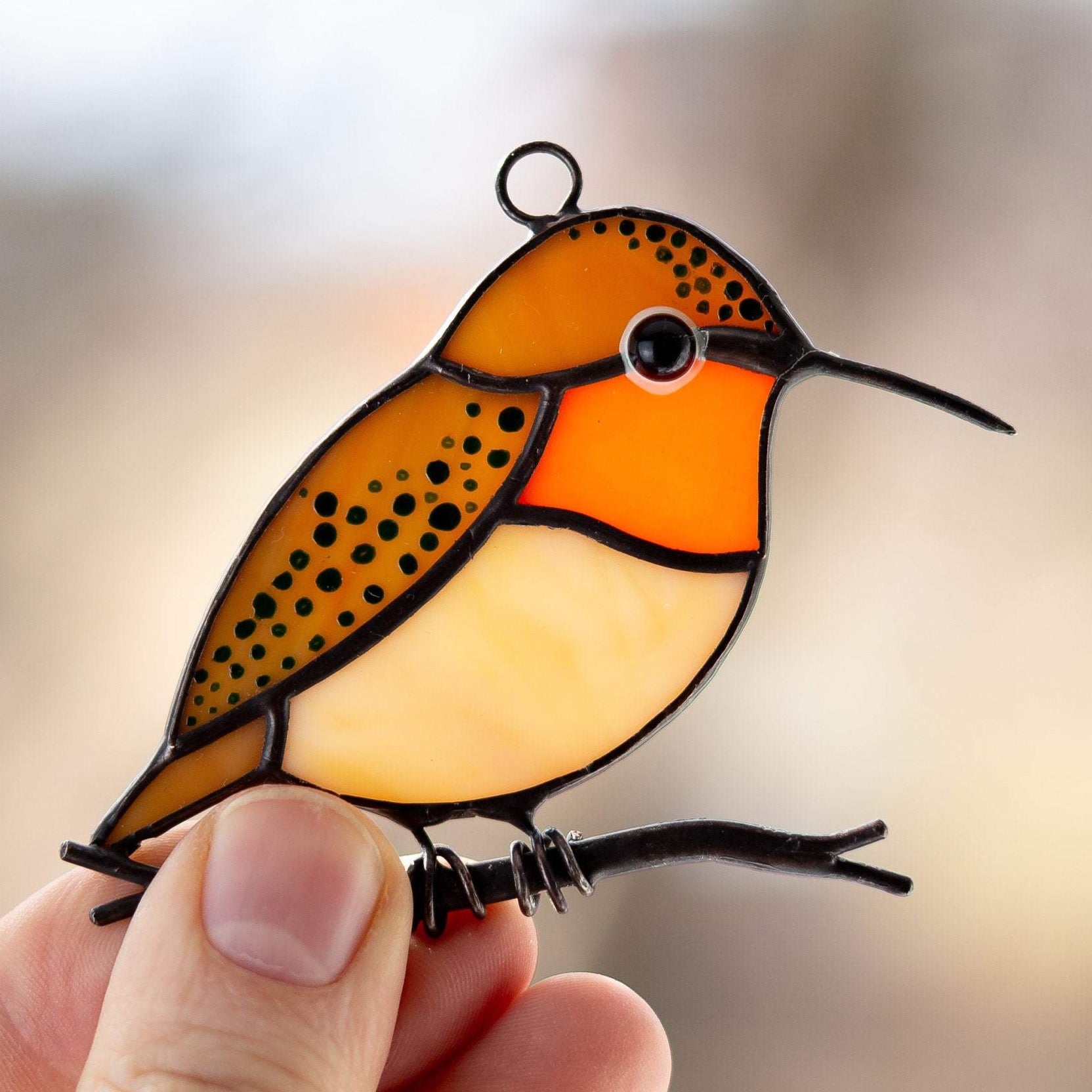 Suncatcher stained glass brown hummingbird  Edit alt text