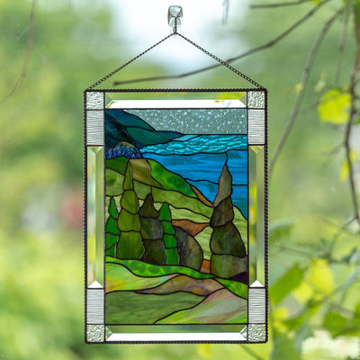 Stained glass panel of Cape Breton highlands national park