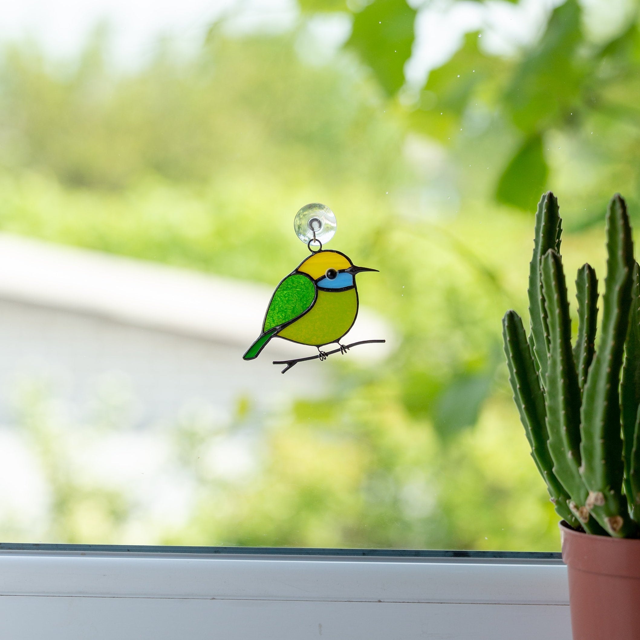 Hummingbird stained glass bird suncatcher Bee eater stained glass window hangings 7th anniversary gift