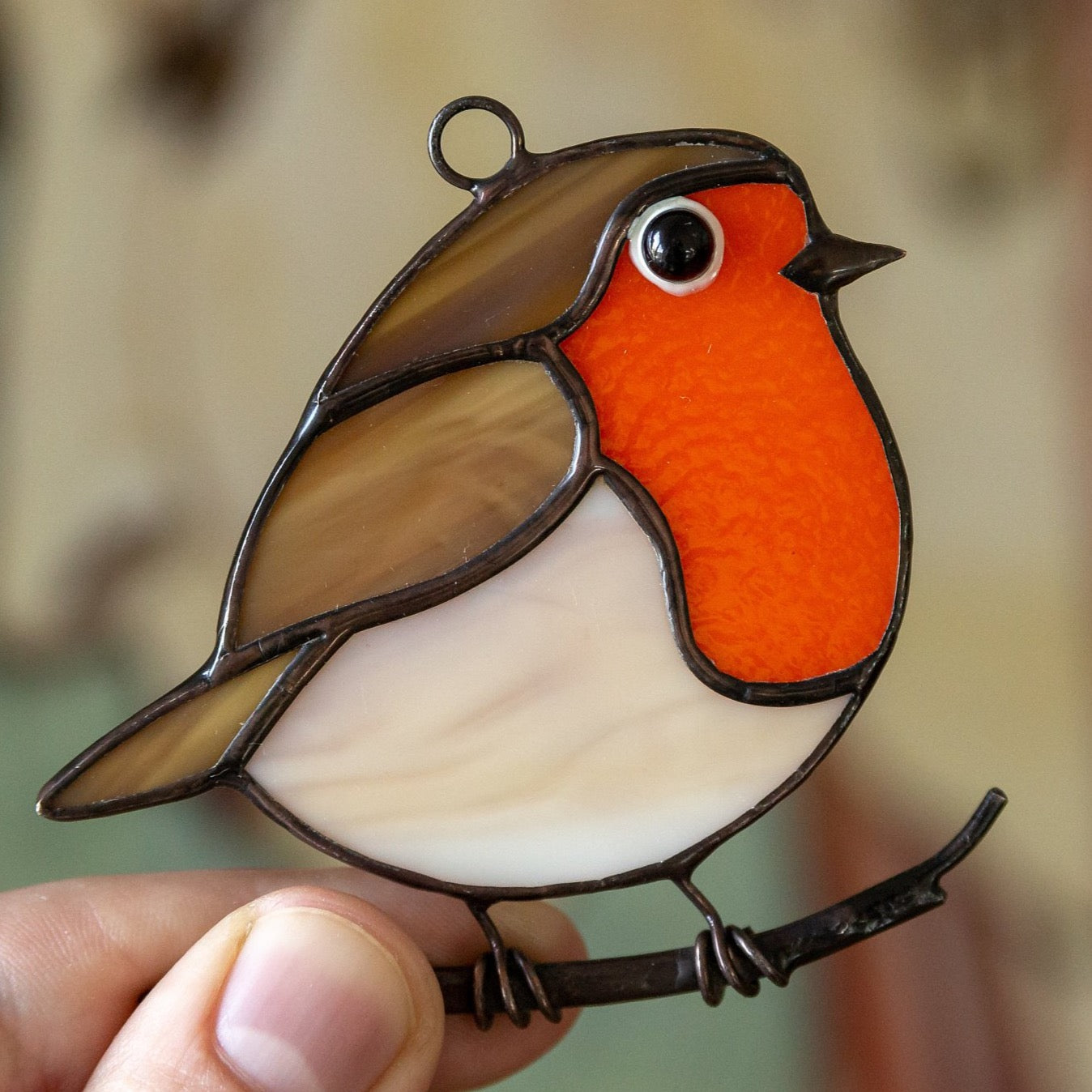 Robin bird stained glass bird suncatcher  Edit alt text