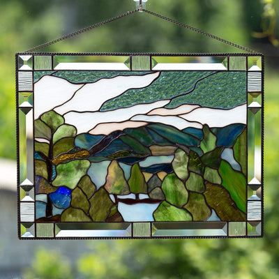 Estes Park panel of stained glass for window decoration