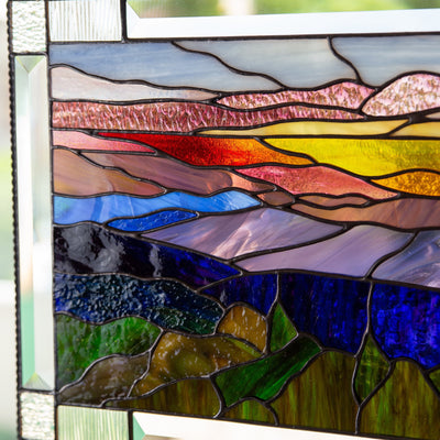 Zoomed stained glass panel of Blue Ridge Mountains