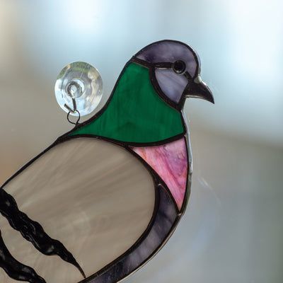 Zoomed stained glass pigeon suncatcher