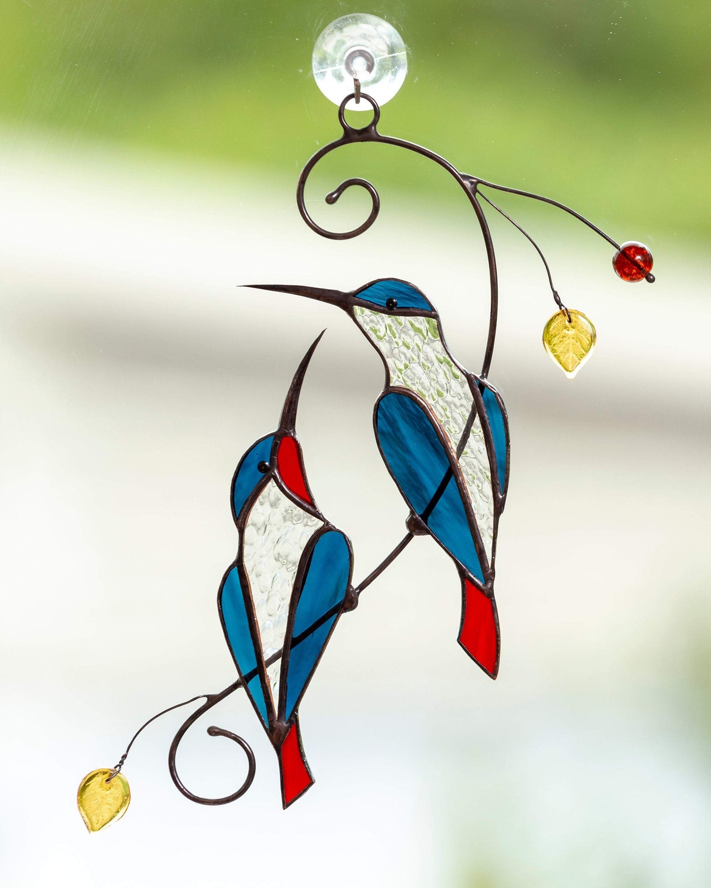 Stained glass valentine Ruby-Throated Hummingbirds