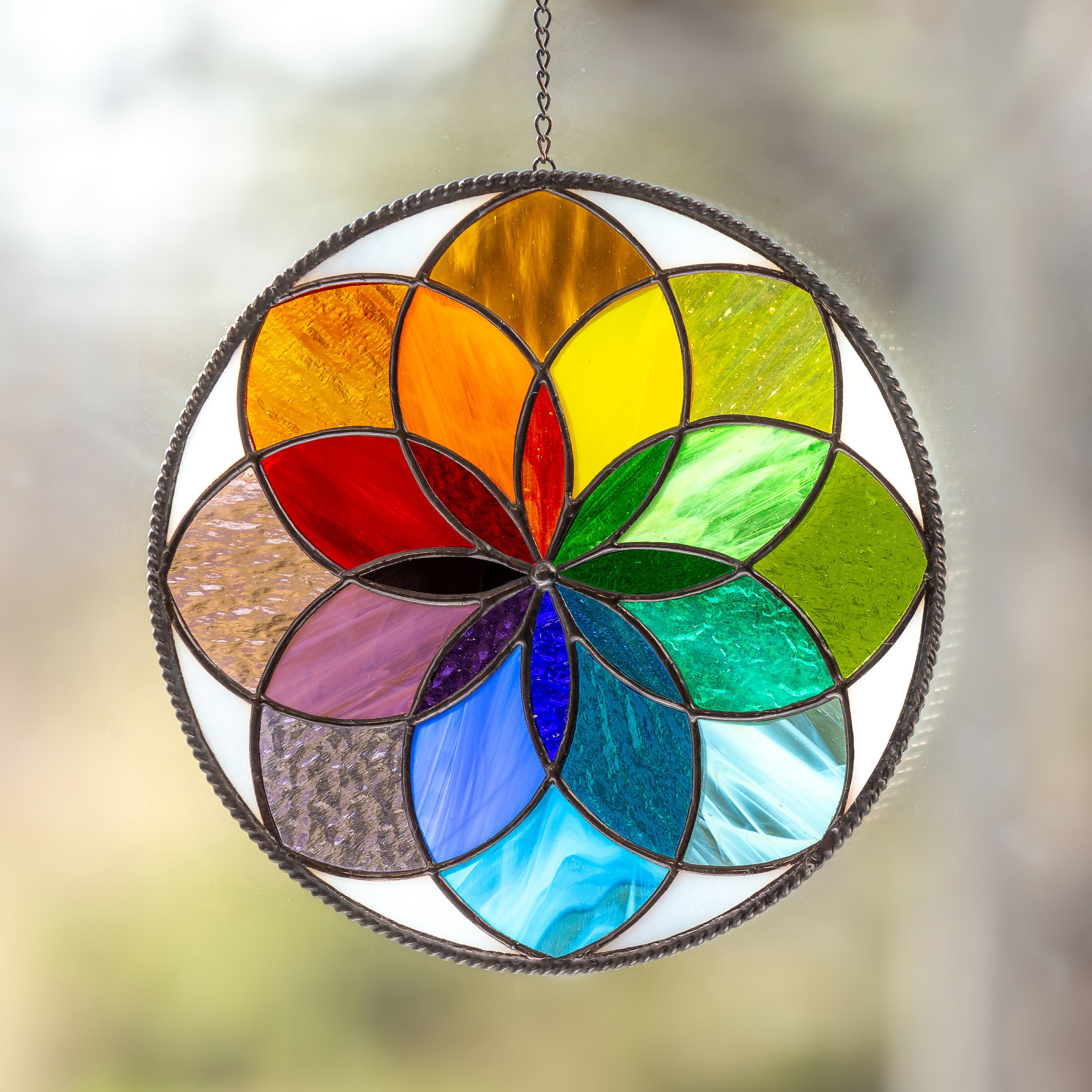 Modern stained glass art Mandala stained glass window hangings gift for Mothers Day