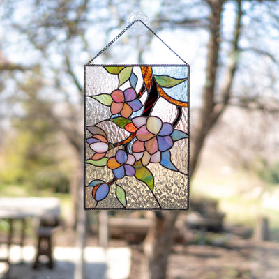 Cherry blossom stained glass window panel Anniversary gift for wife Sakura flower stained glass art
