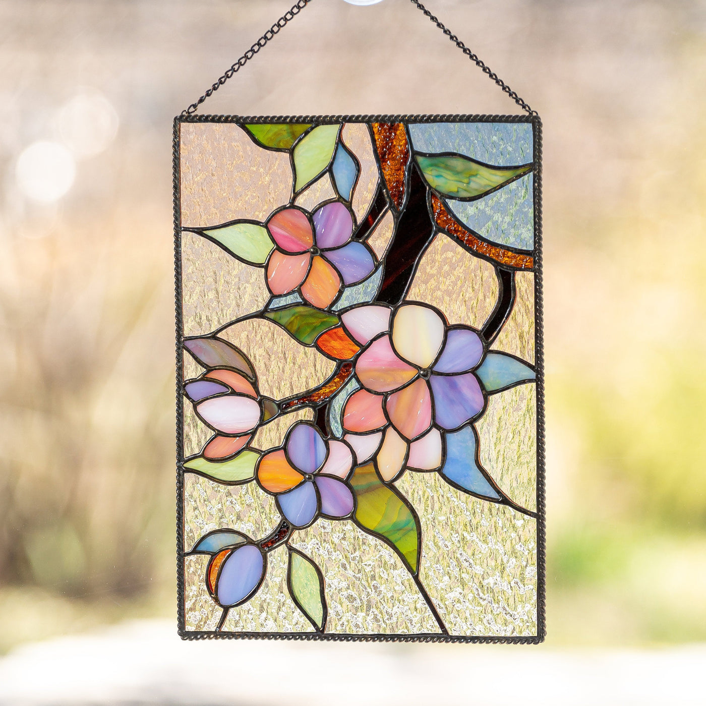 Cherry blossom stained glass window panel Anniversary gift for wife Sakura flower stained glass art