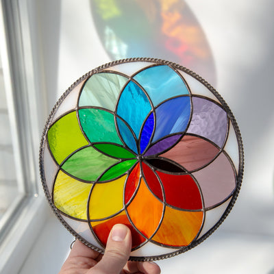 Mandala stained glass panel Rainbow stained glass window hangings Housewarming gift