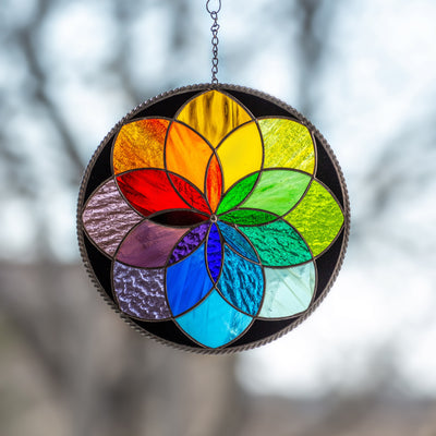 Modern stained glass art Mandala stained glass window hangings gift for Mothers Day