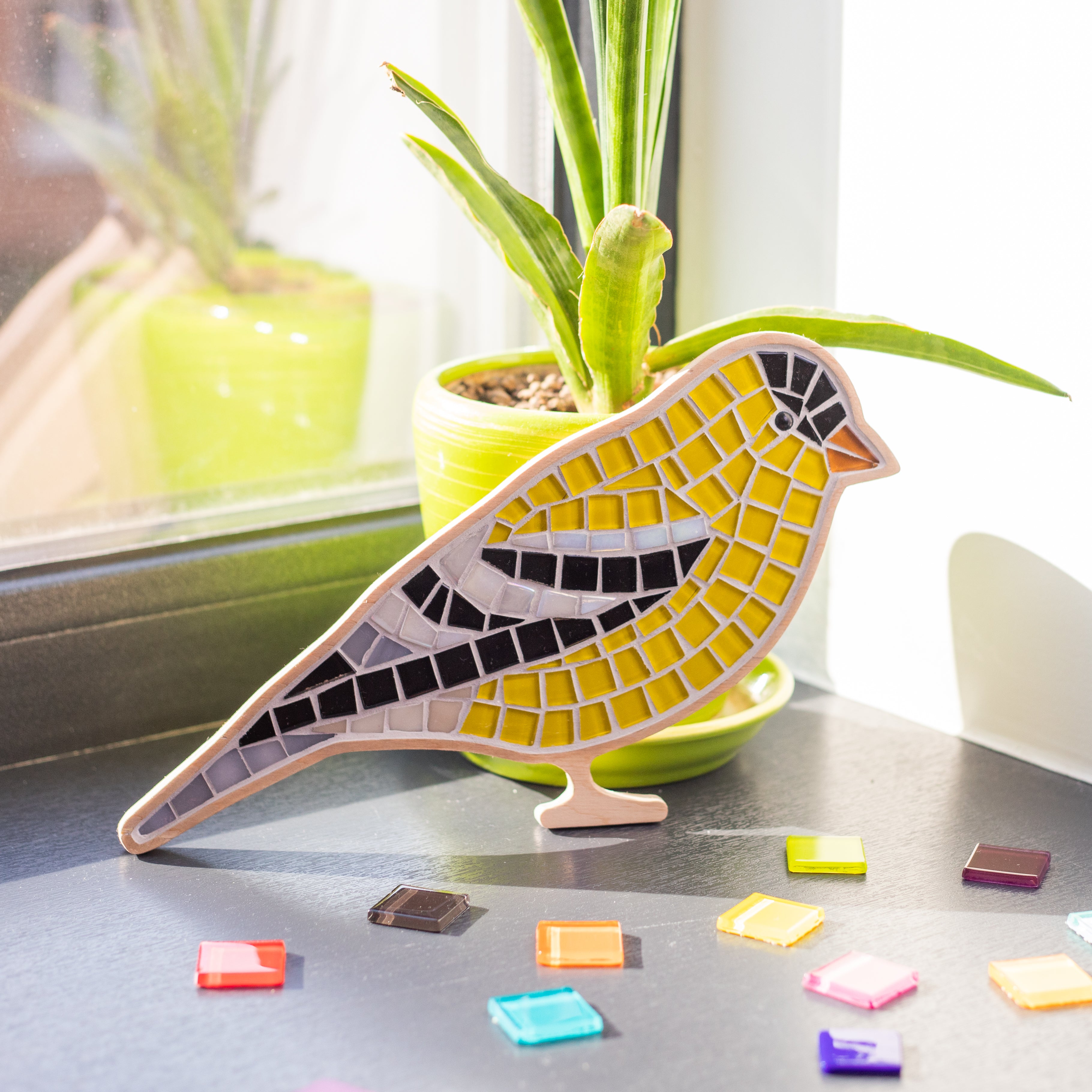 DIY goldfinch glass mosaic 