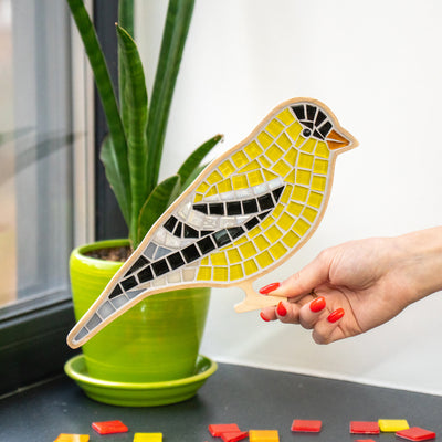 Goldfinch silhouette DIY glass mosaic