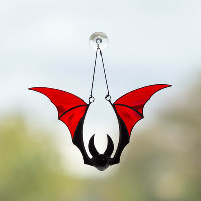 Red-winged bat suncatcher of stained glass for Halloween ghastly decor